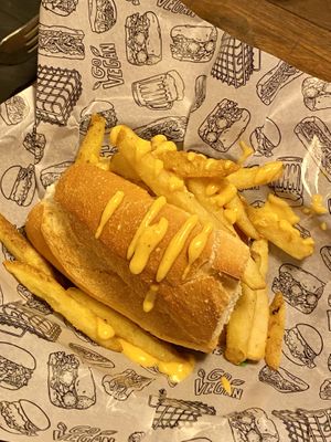 Bread with soft of a vegan fish? burger in between. Really nice.  at La Loncheria Bcn in Barcelona
