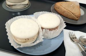 vegan macarons (flavors: grain & chocolate) at Nuldam Space - 널담은공간 경복궁점 in Seoul