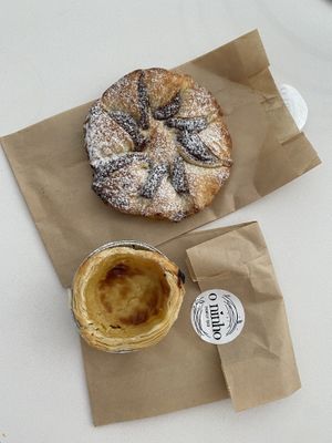 Front pastel de nata back chocolate pastry   at O Ninho Family Bar in Lagos