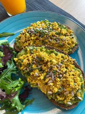 Avocado Toast with scrambled tofu! Super tasty! Best way to start your day! at O Ninho Family Bar in Lagos