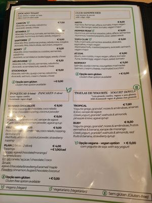 Menu with many vegan items both savory and sweet at O Ninho Café in Lagos