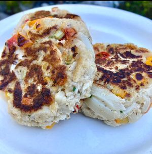 Valentine's Day Crab Cake Special: 
Jackfruit and hearts of palm cakes served with remoulade at Sammies in Bellingham