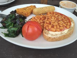 Vegan breakfast comes with coffee included and choice of plant milk. at The Family Tree in Matlock