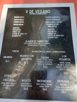 Menu at V De Vegano  in Mexico City