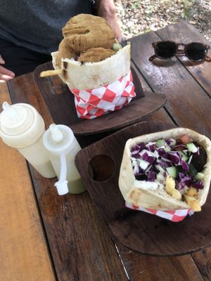 300 pesos for both together: sabich and falafel sandwich at El Falafeliz in Tulum