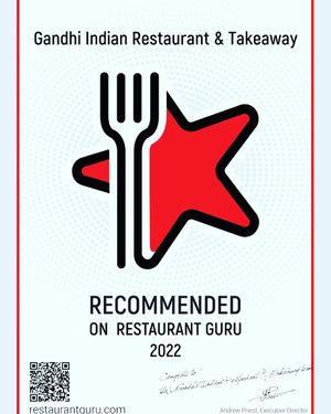 Recommend by Restaurant Guru Best 2022  at Gandhi Indian Restaurant & Takeaway in Stoke-on-trent