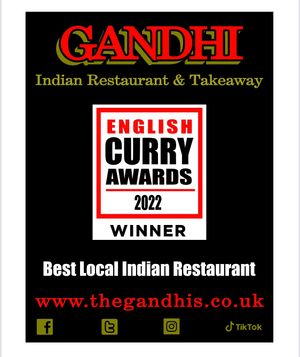 Best Local Indian Restaurant 2022 English Curry Awards winner Gandhi Restaurant  at Gandhi Indian Restaurant & Takeaway in Stoke-on-trent