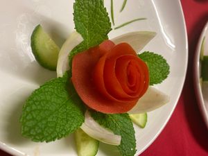 Vegan food decoration  at Gandhi Indian Restaurant & Takeaway in Stoke-on-trent