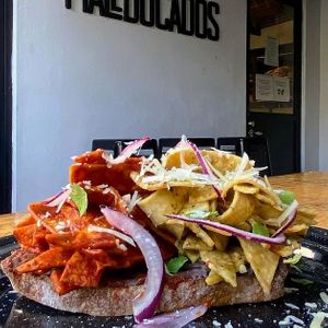 Tosta de chilaquiles at Maleducados in Hermosillo