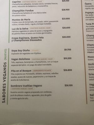 Vegan section as of 8/23  at Crepes & Waffles - San Pedro in Cartagena
