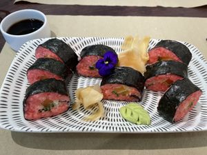 Sushi was really poor. It was warm, stodgy and cloggy. Didn’t taste of much at all. Not sure what the ‘salmon’ was as couldn’t taste it  at Puravita Vegan  in Estepona