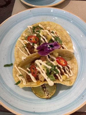 Tacos tasted lovely! Very thin so couldn’t pick them up to eat them but tasted great  at Puravita Vegan  in Estepona