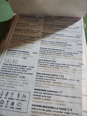 Menu in January 2024 at Puravita Vegan  in Estepona