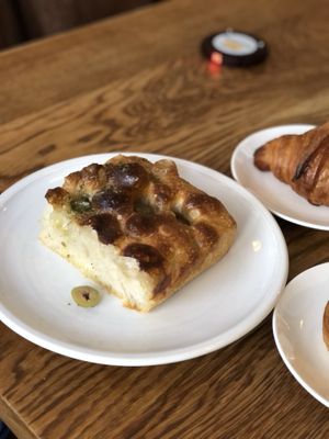 focaccia with olives  at FREA Bakery in Berlin