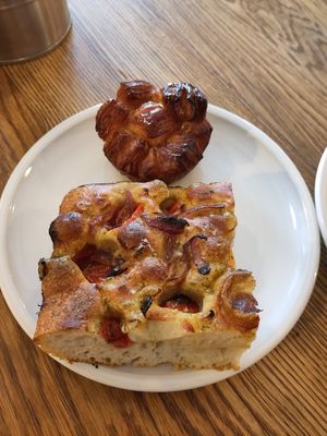 Union focaccia and a kardemom croissant at FREA Bakery in Berlin