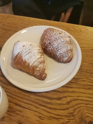 Pistachio croissant and hazelnut croissant. The hazelnut croissant is delicious! at FREA Bakery in Berlin