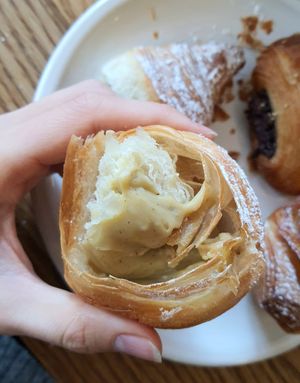 Croissant filled with pistachio cream - inside #Veganuary at FREA Bakery in Berlin