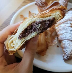 Savory pastry with olive filling - inside #Veganuary at FREA Bakery in Berlin
