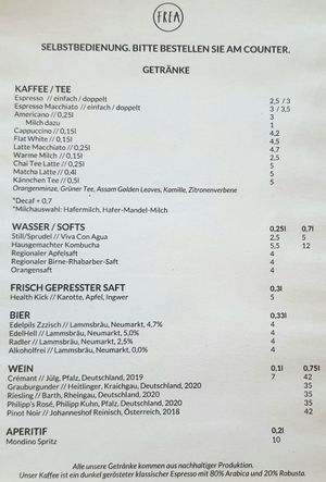 drink menu #Veganuary at FREA Bakery in Berlin