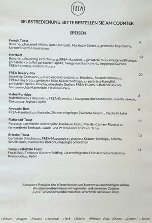 food menu #Veganuary at FREA Bakery in Berlin
