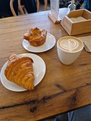 Croissant, Spandauer with Pudding and Cappu at FREA Bakery in Berlin