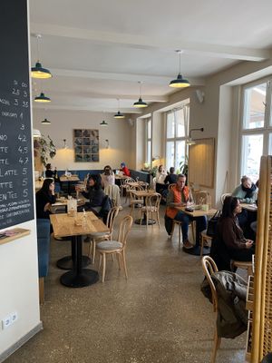Seating area  at FREA Bakery in Berlin