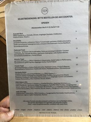 Menu   at FREA Bakery in Berlin