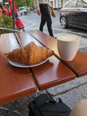 Regular croissant and cappuccino at FREA Bakery in Berlin