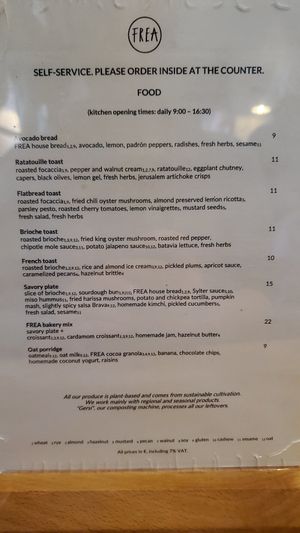 Menu change often at FREA Bakery in Berlin