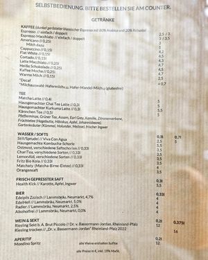 Menu at FREA Bakery in Berlin