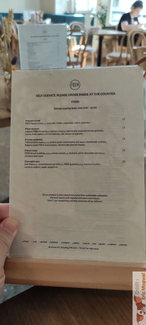 Menu at FREA Bakery in Berlin