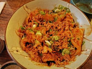 Geda noodles with garlic chilli sauce and aubergine at The Real Wan in Glasgow