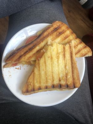 Cheese and tomato toastie *Chef’s kiss*  at Steamers Coffee House in Bilston
