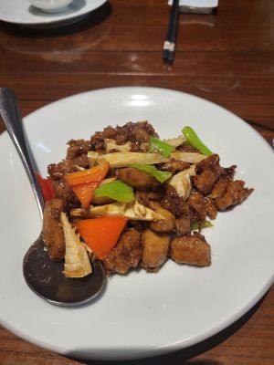 Chicken with bamboo sprouts at Fu Hui Ci Yuan Vegetarian Restaurant in Beijing