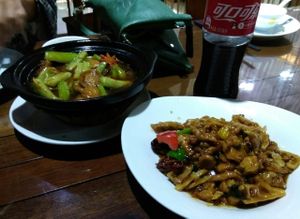 ";chicken"; with bamboo and tofu with courgette at Fu Hui Ci Yuan Vegetarian Restaurant in Beijing
