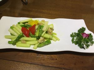 Asparagus with walnut at Fu Hui Ci Yuan Vegetarian Restaurant in Beijing