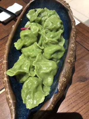 Spinach dumplings  at Fu Hui Ci Yuan Vegetarian Restaurant in Beijing
