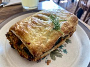 Vegan plant "sausage" roll  at Seasalt Cafe and Deli in Cobh