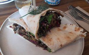 Mushroom shawarma flatbread at Seasalt Cafe and Deli in Cobh