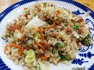 vegetable fried rice with faux meat (egg-free) at Amagi Queen - 天城女王 in Hualien
