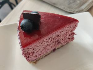Vegan blueberry cake at Cake House Café in Tampere