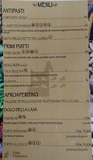 Menu - June 2022 at Café Timbuktu in Perugia