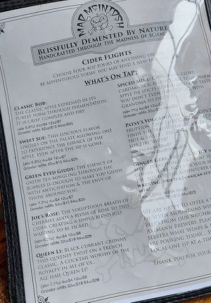 Cider selection at Alloy Kitchen in Bellefonte