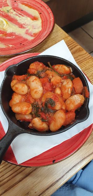 Hot meze: GIGANDES WITH SPINACH at The Real Greek in Manchester
