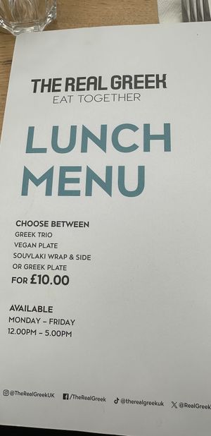 Vegan lunch menu   at The Real Greek in Manchester