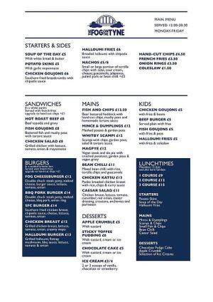 The new menu as The Schooner is now called Fog on The Tyne. at Fog on The Tyne in Gateshead