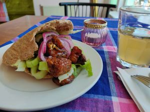 Pita sticky tempeh at The Old Soul in Amsterdam