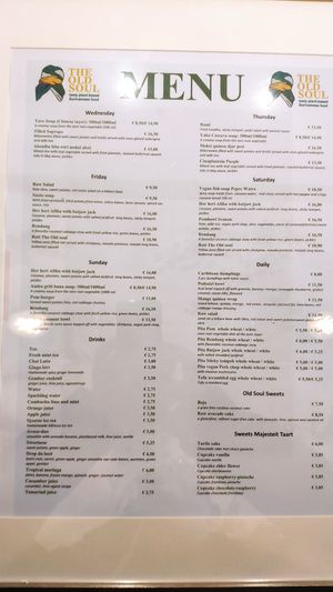 menu (changes weekly) at The Old Soul in Amsterdam