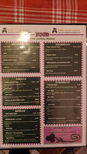 Menu of the week at The Old Soul in Amsterdam