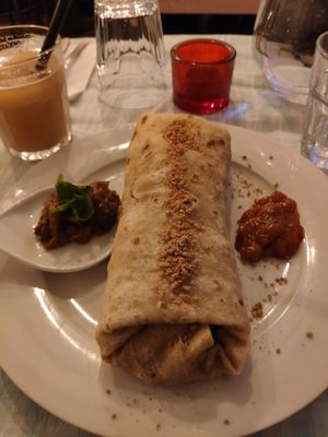 Roti Roll with adjuma sauce, aubergine and ginger beer at The Old Soul in Amsterdam